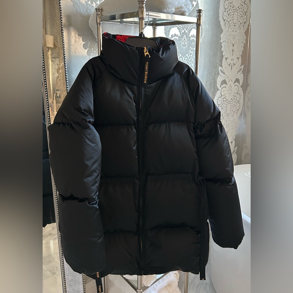 TORY BURCH BLACK SATIN PERFORMANCE DOWN JACKET XS/ TP NEW CONDITION